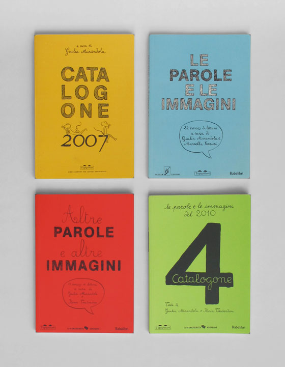 Couvertures des différents catalogues annuels des éditions jeunesse Topipittori. © Florence Boudet
