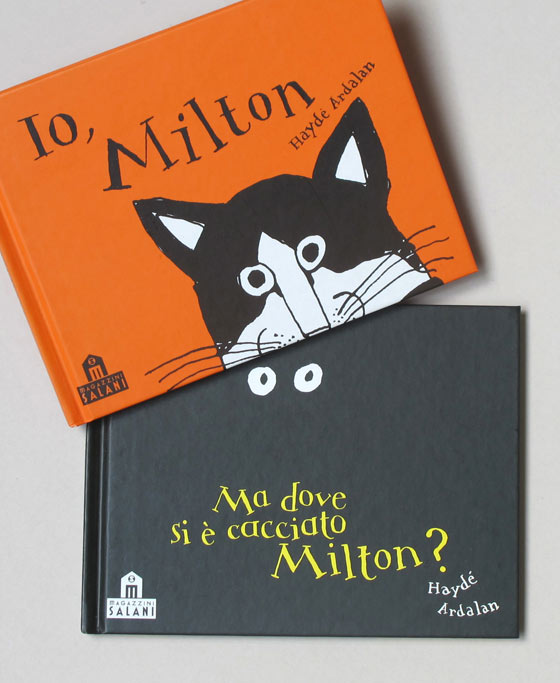Lettrage de couverture de Io, Milton et Ma dove si è cacciato Milton ? par Haydé Ardalan publié chez Magazzini Salani. © Florence Boudet