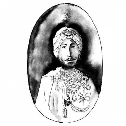 portrait de Maharadjah, illustration lavis et plume encre de chine. © Florence Boudet